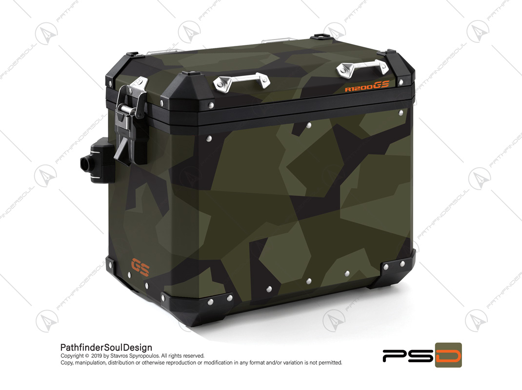 R1200GS ADVENTURE OLIVE GREEN BMW ALUMINIUM PANNIERS “SWEDISH M90 CAMO” STICKERS KIT#03236