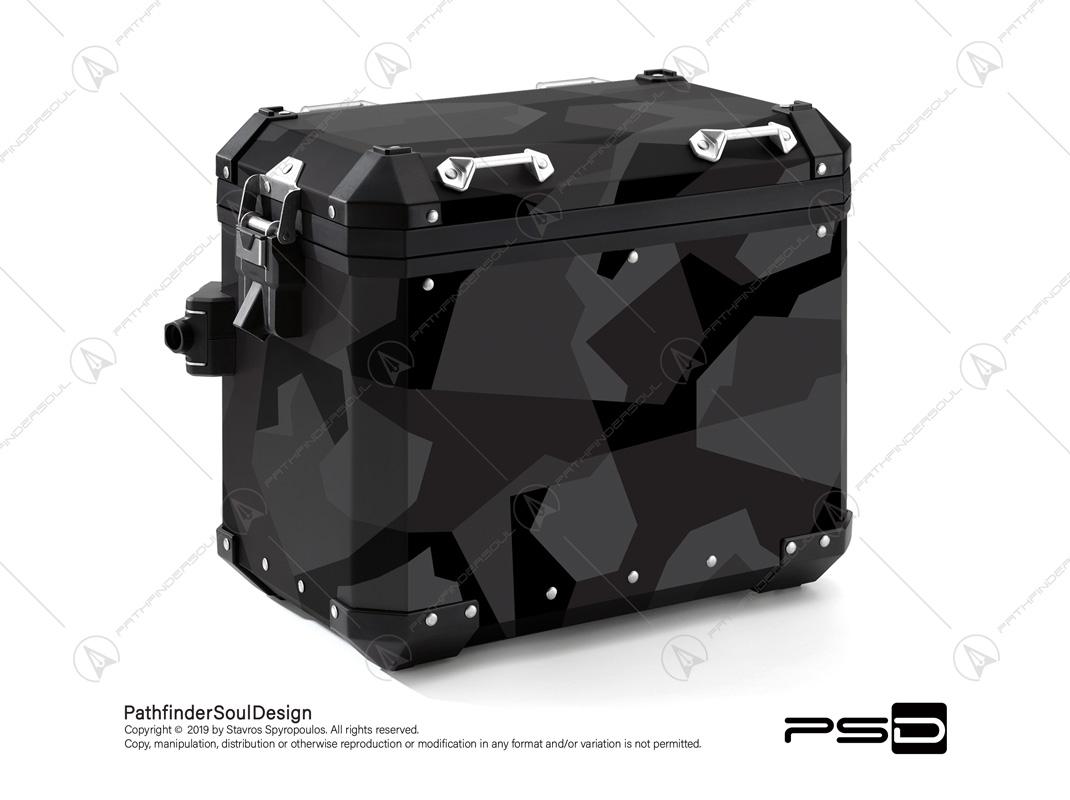 R1200GS ADVENTURE TRIPLE BLACK BMW ALUMINIUM PANNIERS “SWEDISH M90 DARK CAMO” STICKERS KIT#03236