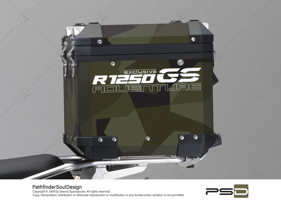 R1250GS ADVENTURE STYLE EXCLUSIVE BMW ALUMINIUM TOP BOX “SWEDISH M90 CAMO” STICKERS KIT#03237