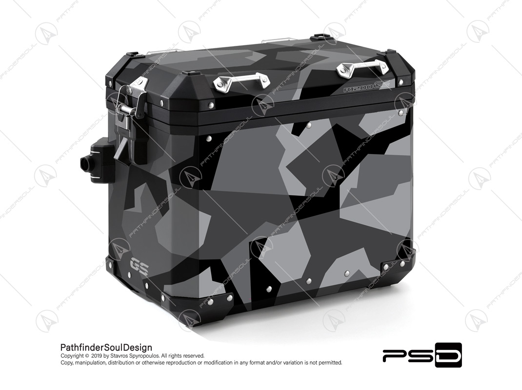 R1200GS ADVENTURE TRIPLE BLACK BMW ALUMINIUM PANNIERS “SWEDISH M90 CAMO” STICKERS KIT#03240