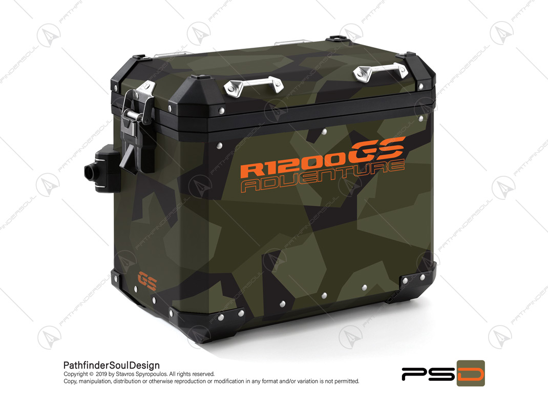 R1200GS ADVENTURE OLIVE GREEN BMW ALUMINIUM PANNIERS “SWEDISH M90 CAMO” STICKERS KIT#03237