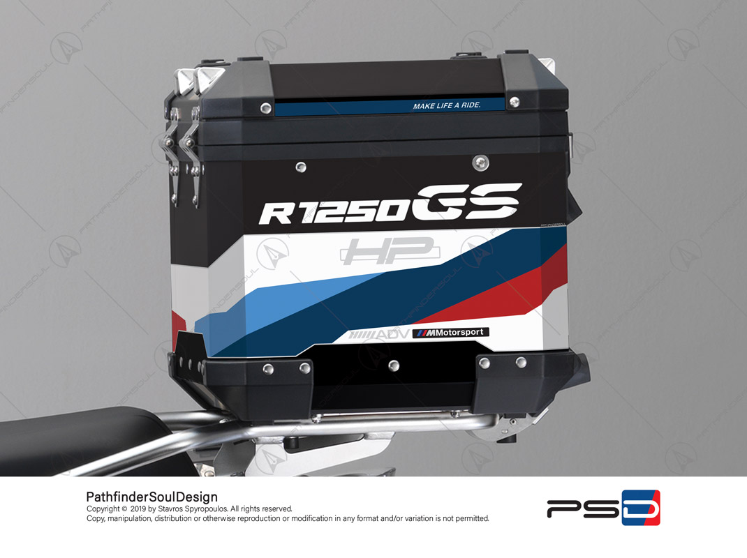 R1250GS ADVENTURE HP STYLE BMW ALUMINIUM TOP BOX “MOTORSPORT” STICKERS KIT#32217