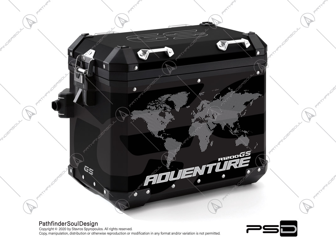 R1200GS ADVENTURE TRIPLE BLACK BMW ALUMINIUM PANNIERS “ONE WORLD” STICKERS KIT#34812