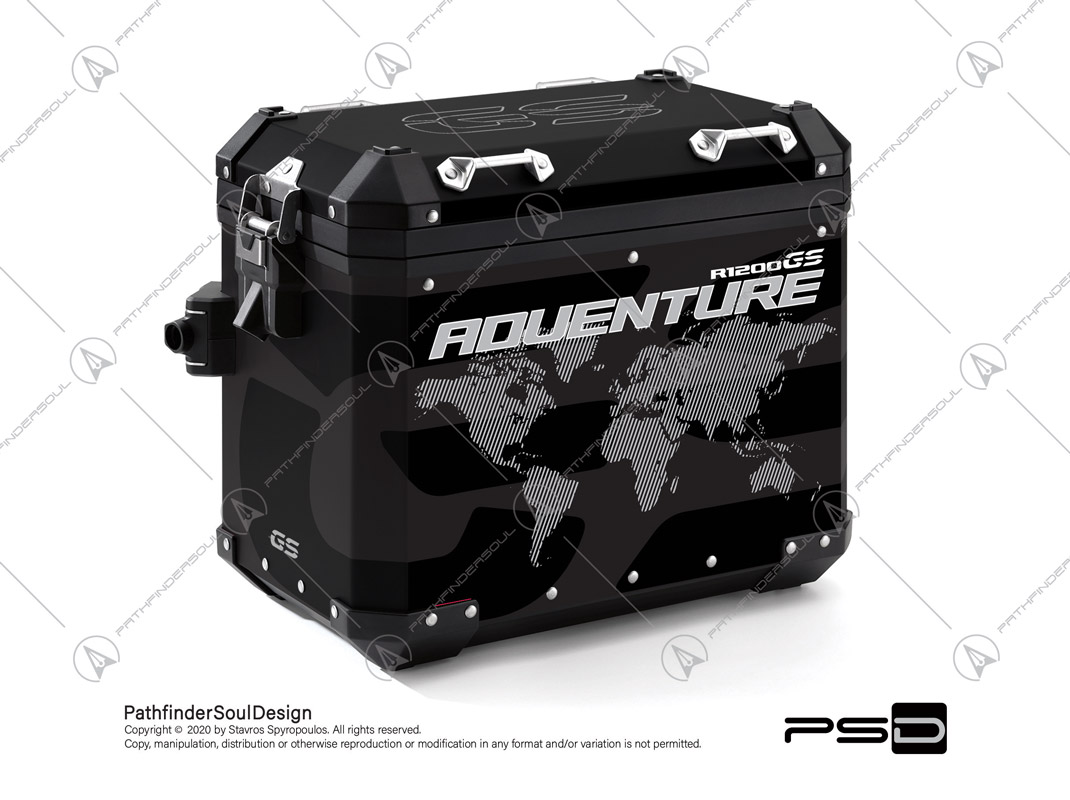 R1200GS ADVENTURE TRIPLE BLACK BMW ALUMINIUM PANNIERS “ONE WORLD” STICKERS KIT#34813