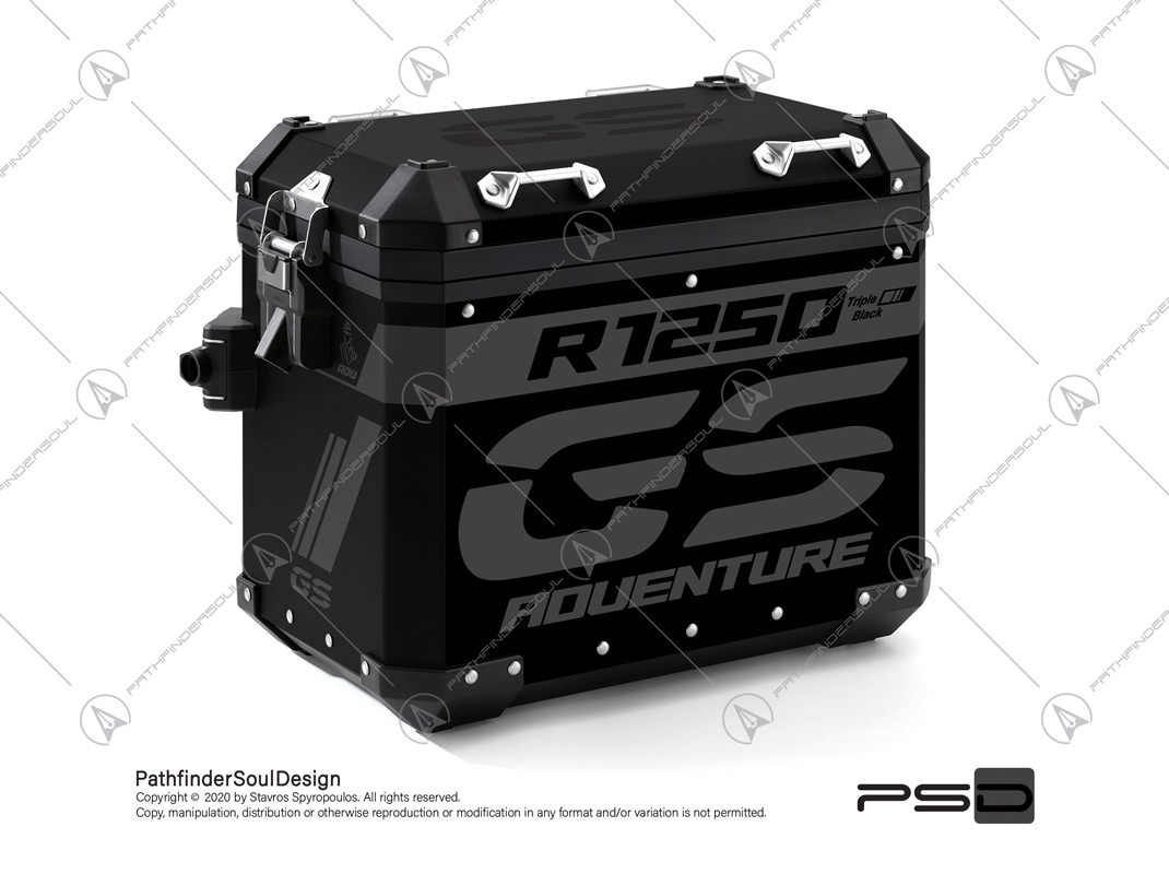 R1250GS ADVENTURE TRIPLE BLACK BMW ALUMINIUM PANNIERS “TRAVELLER” STICKERS KIT#45271