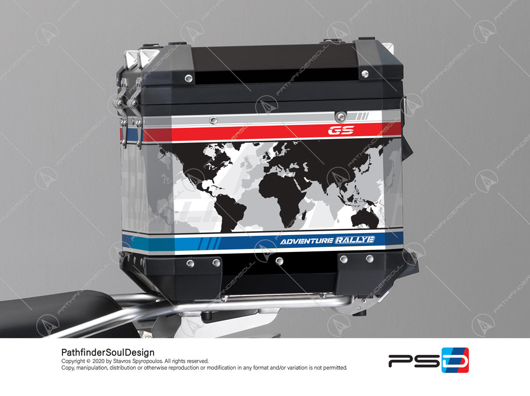 R1250GS ADVENTURE STYLE RALLYE BMW ALUMINIUM TOP BOX “WORLD MAP” STICKERS KIT#50412