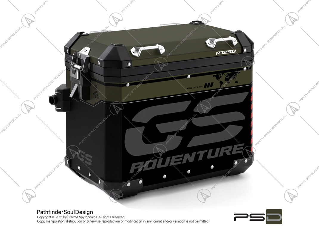 R1250GS ADVENTURE STYLE EXCLUSIVE BMW ALUMINIUM PANNIERS “GUNMETAL GS” VINYL KIT#57612 WITH REFLECTIVE STICKERS