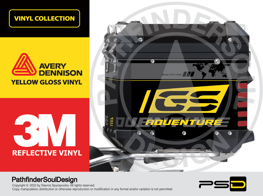 R1250GS ADVENTURE 40 YEARS GS EDITION BMW ALUMINIUM TOP BOX “FACTORY” GRAPHIC & VINYL KIT#57423 WITH REFLECTIVE STICKERS