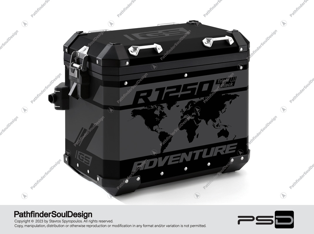 R1250GS ADVENTURE TRIPLE BLACK BMW ALUMINIUM PANNIERS “TRAVELLER” STICKERS KIT#45269