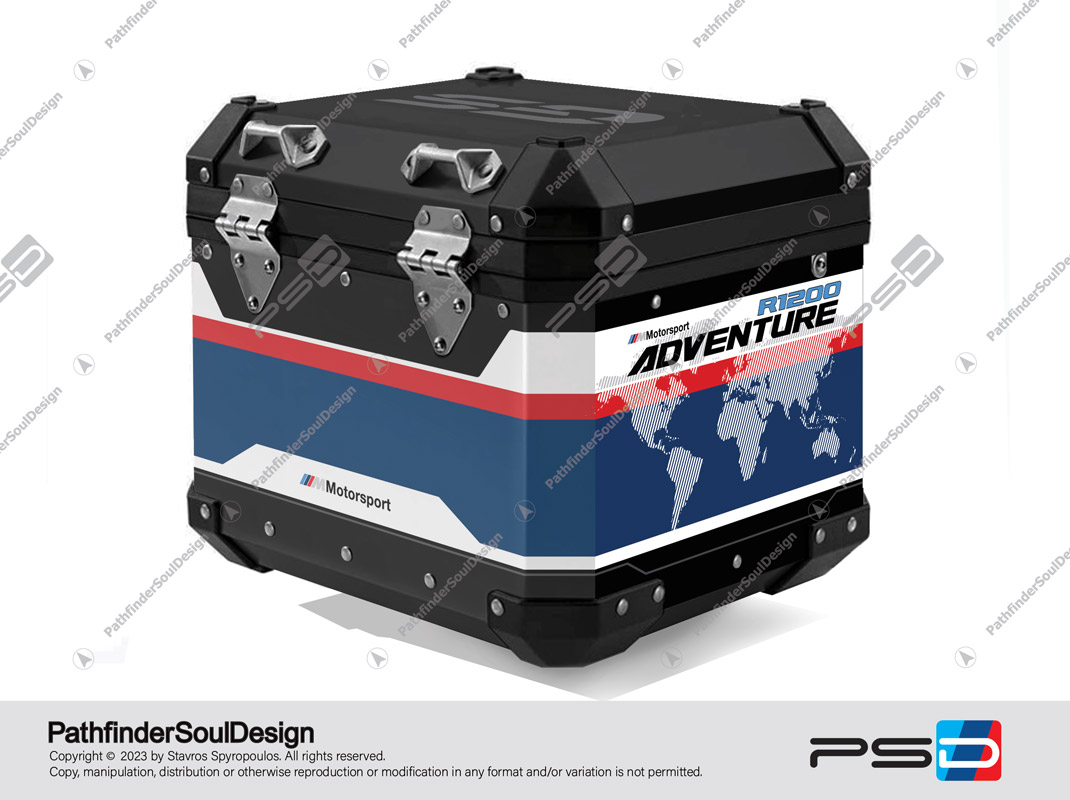 R1200GS ADVENTURE ALPINE WHITE BMW ALUMINIUM TOP BOX “TRAVELLER” STICKERS KIT#45271