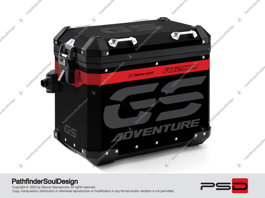 R1200GS ADVENTURE RACING RED BMW ALUMINIUM PANNIERS “GUNMETAL GS” STICKERS KIT#34917