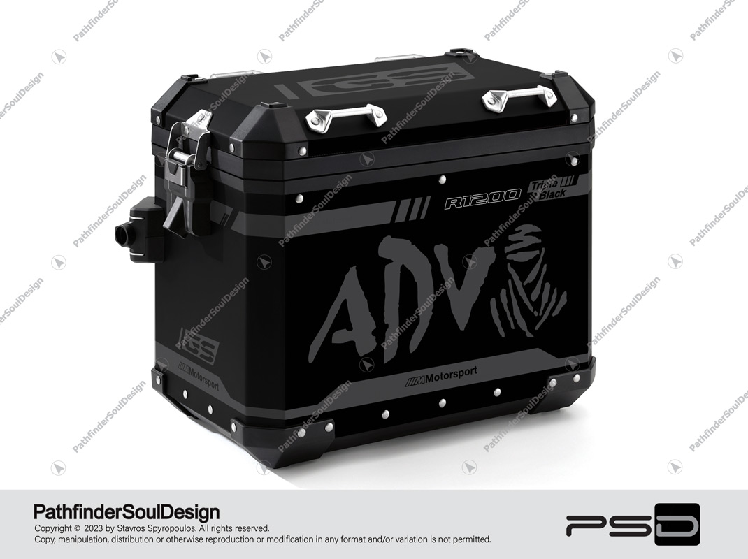 R1200GS ADVENTURE TRIPLE BLACK BMW ALUMINIUM PANNIERS “DAKAR ADV” STICKERS KIT#19602