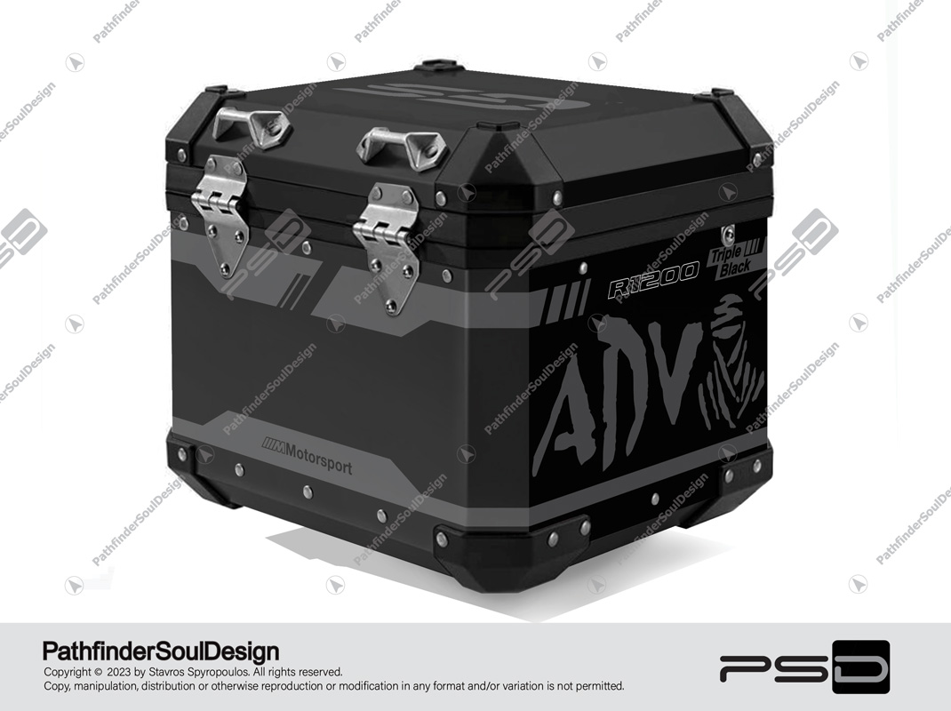 R1200GS ADVENTURE TRIPLE BLACK BMW ALUMINIUM TOP BOX “DAKAR ADV” STICKERS KIT#19602