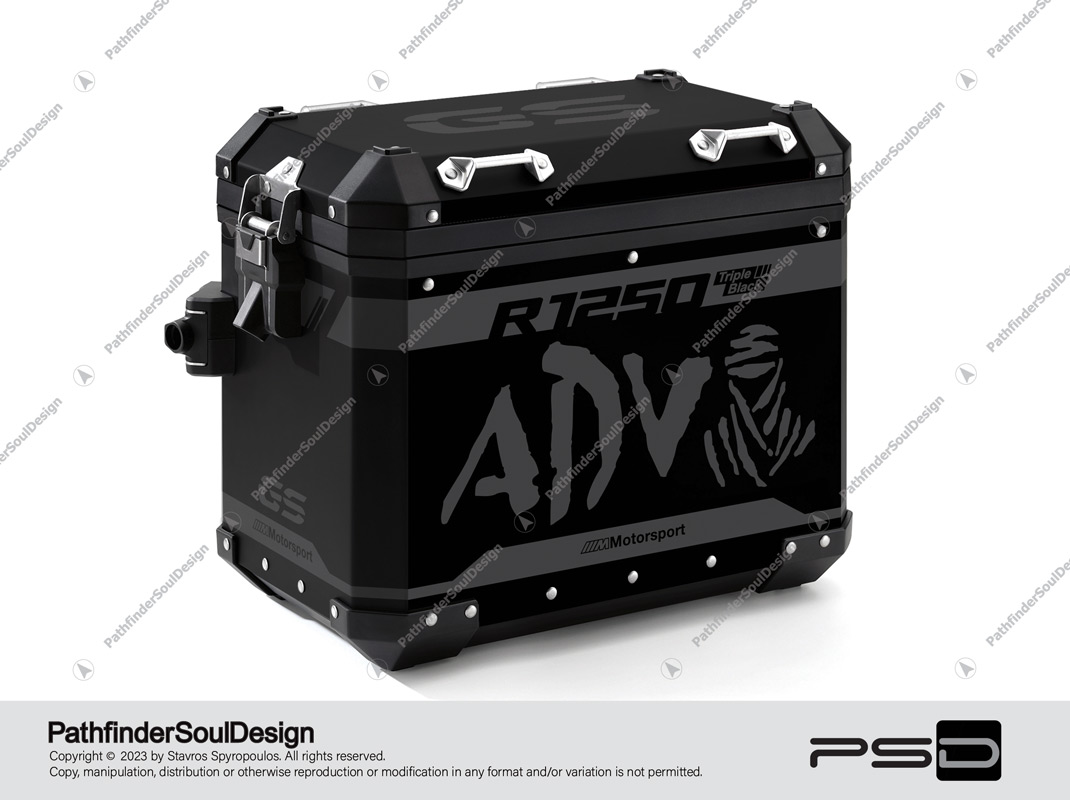 R1250GS ADVENTURE TRIPLE BLACK BMW ALUMINIUM PANNIERS “DAKAR ADV” STICKERS KIT#19602