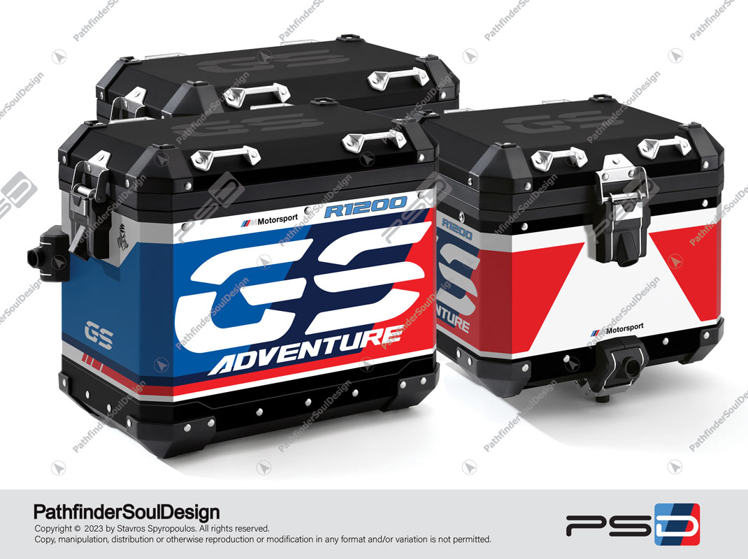 R1200GS ADVENTURE ALPINE WHITE BMW ALUMINIUM 3 CASES SET “ADV RALLYE” STICKERS KIT#55711