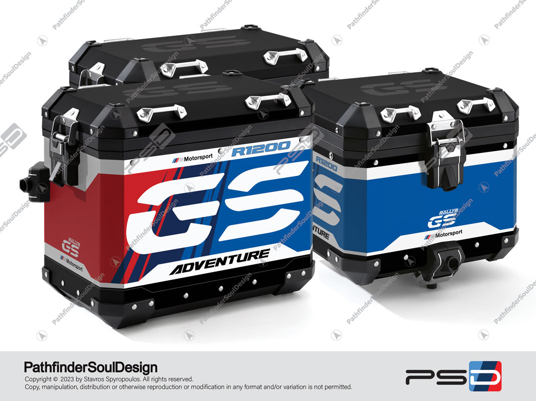 R1200GS ADVENTURE ALPINE WHITE BMW ALUMINIUM 3 CASES SET “HERITAGE” STICKERS KIT#54303