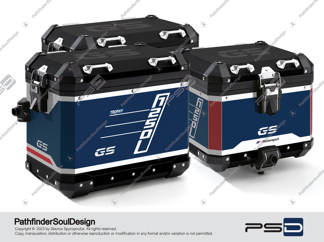 R1250GS ADVENTURE STYLE GS TROPHY BMW ALUMINIUM 3 CASES SET “GS TROPHY” VINYL KIT#60864 WITH REFLECTIVE STICKERS