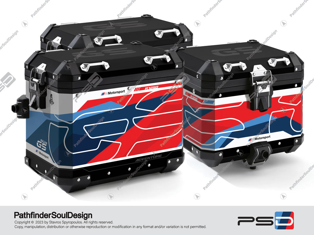 R1250GS ADVENTURE STYLE RALLYE BMW ALUMINIUM 3 CASES SET “HERITAGE NEW” STICKERS KIT#59167