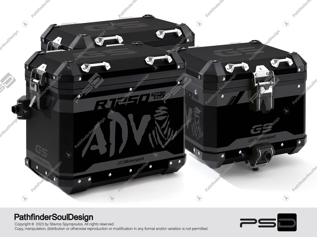 R1250GS ADVENTURE TRIPLE BLACK BMW ALUMINIUM 3 CASES SET “DAKAR ADV” STICKERS KIT#19602