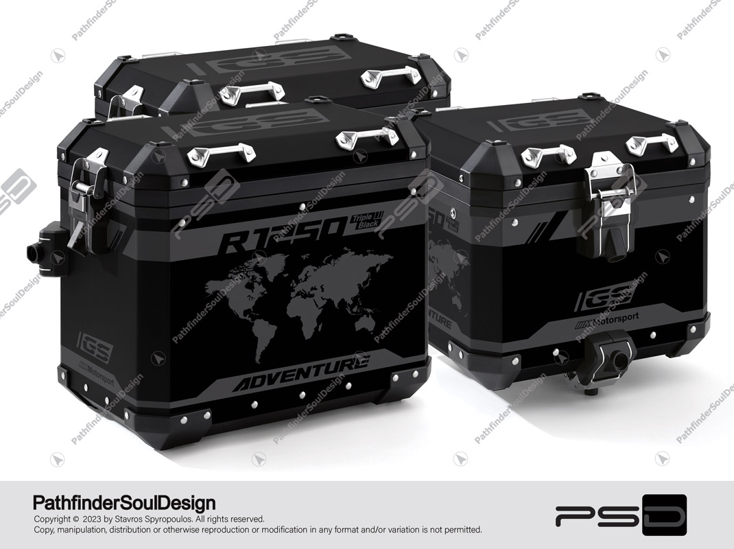 R1250GS ADVENTURE TRIPLE BLACK BMW ALUMINIUM 3 CASES SET “DAKAR ADV” STICKERS KIT#19604