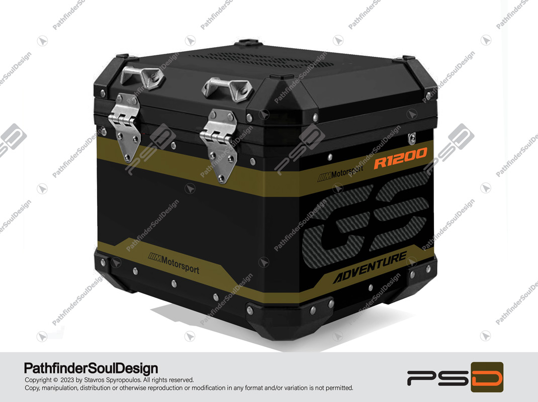 R1200GS ADVENTURE OLIVE GREEN BMW ALUMINIUM TOP BOX “CARBON GS” GRAPHIC & VINYL KIT#19605