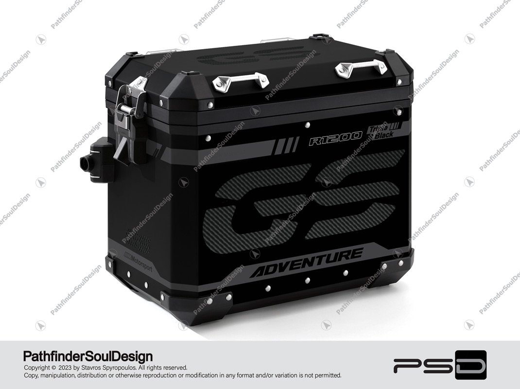 R1200GS ADVENTURE TRIPLE BLACK BMW ALUMINIUM PANNIERS “CARBON GS” GRAPHIC & VINYL KIT#19605